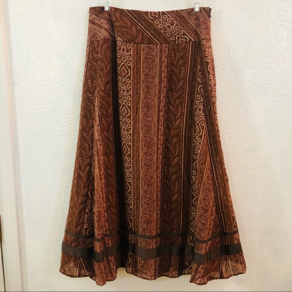 J Crew Rust Mixed Print Wool Midi Skirt - image 1
